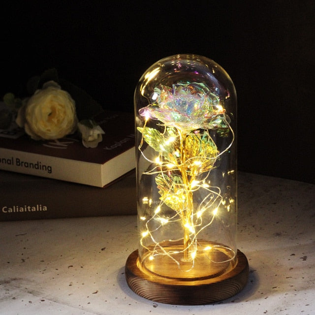 Beauty And Beast Rose LED Forever In Glass Dome Red Rose Valentine's Christmas Day Special Romantic Birthday Gift For Girlfriend