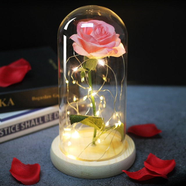 Beauty And Beast Rose LED Forever In Glass Dome Red Rose Valentine's Christmas Day Special Romantic Birthday Gift For Girlfriend