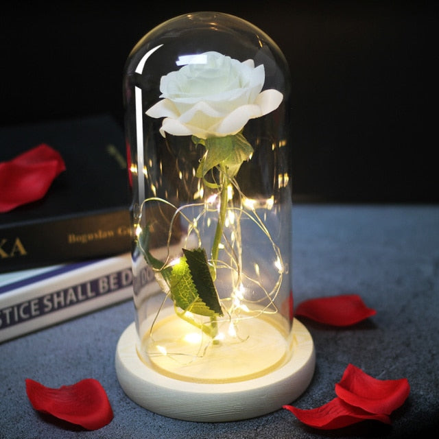 Beauty And Beast Rose LED Forever In Glass Dome Red Rose Valentine's Christmas Day Special Romantic Birthday Gift For Girlfriend