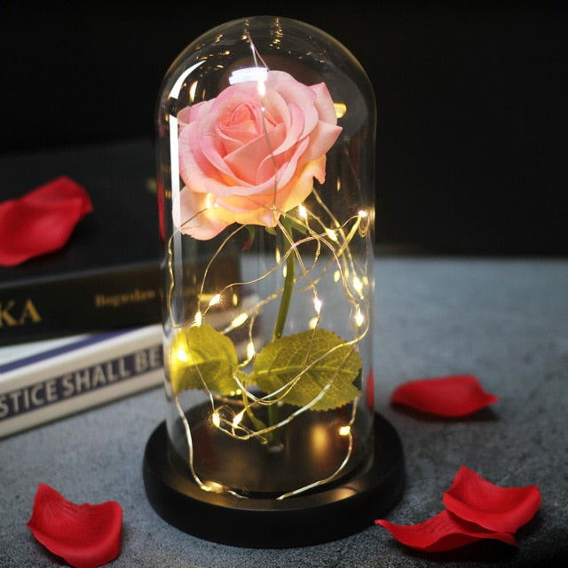 Beauty And Beast Rose LED Forever In Glass Dome Red Rose Valentine's Christmas Day Special Romantic Birthday Gift For Girlfriend