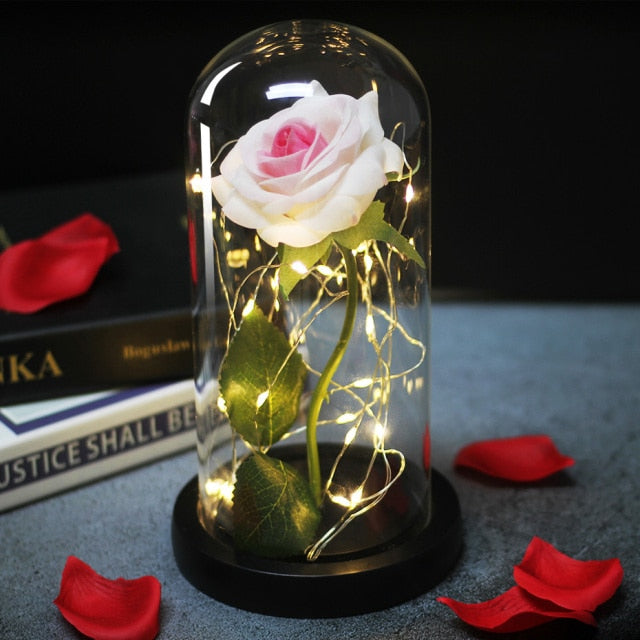 Beauty And Beast Rose LED Forever In Glass Dome Red Rose Valentine's Christmas Day Special Romantic Birthday Gift For Girlfriend