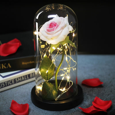 Beauty And Beast Rose LED Forever In Glass Dome Red Rose Valentine&#39;s Christmas Day Special Romantic Birthday Gift For Girlfriend