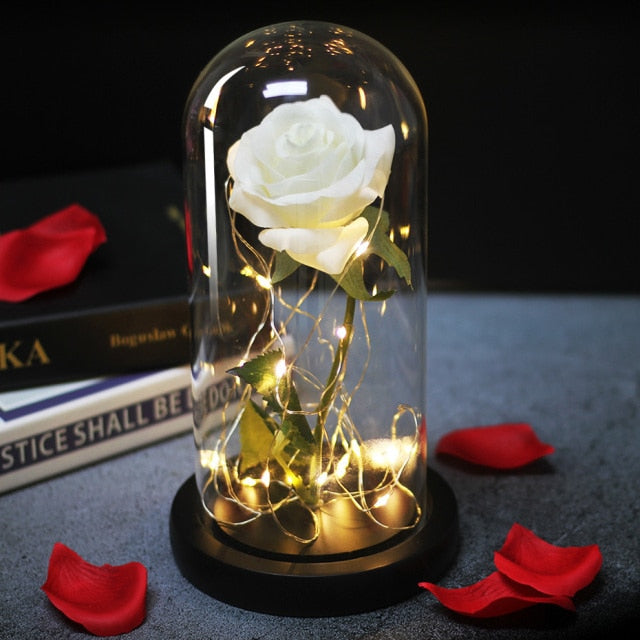 Beauty And Beast Rose LED Forever In Glass Dome Red Rose Valentine's Christmas Day Special Romantic Birthday Gift For Girlfriend