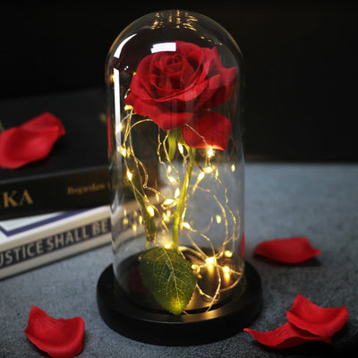 Beauty And Beast Rose LED Forever In Glass Dome Red Rose Valentine&#39;s Christmas Day Special Romantic Birthday Gift For Girlfriend