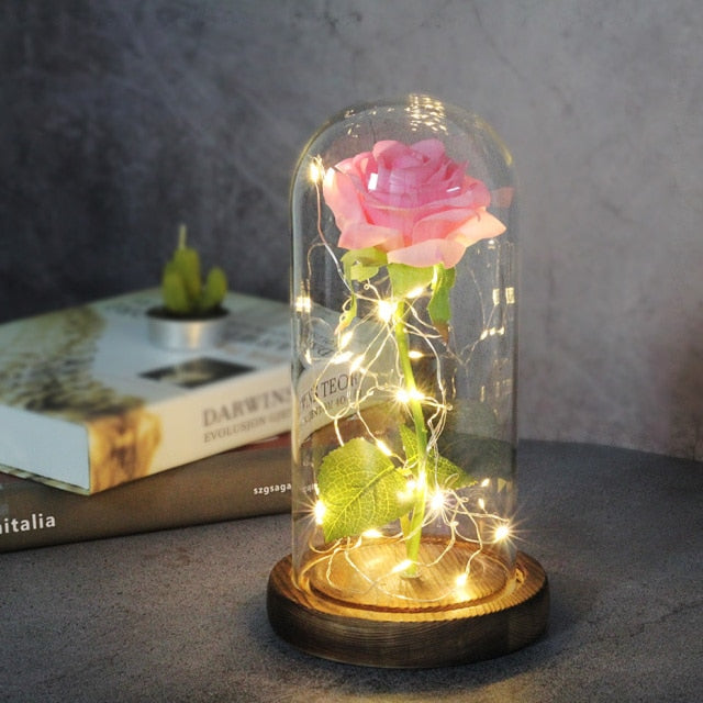Beauty And Beast Rose LED Forever In Glass Dome Red Rose Valentine's Christmas Day Special Romantic Birthday Gift For Girlfriend
