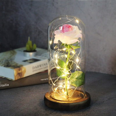 Beauty And Beast Rose LED Forever In Glass Dome Red Rose Valentine&#39;s Christmas Day Special Romantic Birthday Gift For Girlfriend