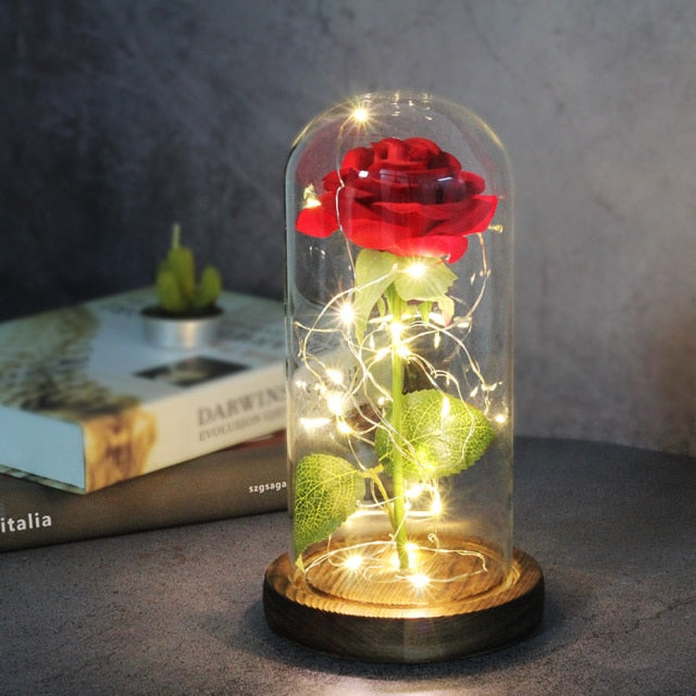 Beauty And Beast Rose LED Forever In Glass Dome Red Rose Valentine's Christmas Day Special Romantic Birthday Gift For Girlfriend