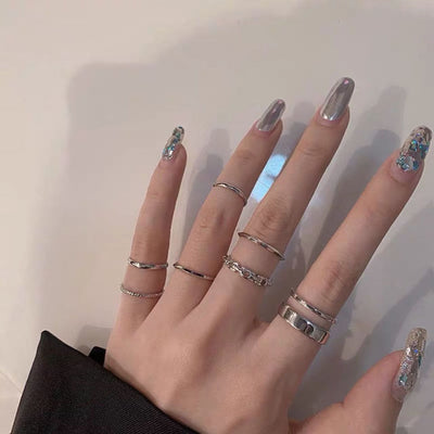 6Pcs/set Punk Finger Rings Minimalist Smooth Gold/black Geometric Metal Rings for Women Girls Party Jewelry Bijoux Femme