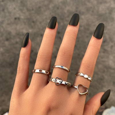 6Pcs Vintage Gothic Butterfly Angle Flower Multi Element Ring Set For Women Men Retro Personality Finger Ring Gifts