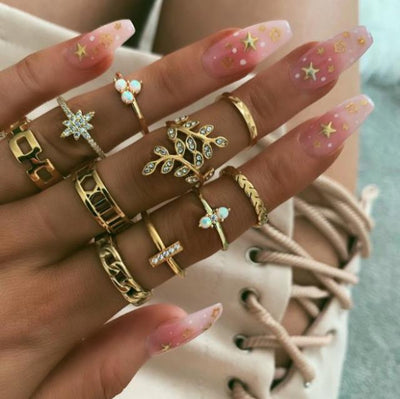 Moon Star Matching Rings for Women Anillos Mujer Gold Ring Set Bagues Girls Anillo Bohemian Jewellery Slytherin Accessories