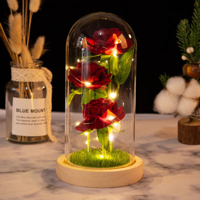 Eternal Red Rose In LED Glass Dome Gold Foil Flower Forever Rose New Year Valentine&#39;S Day Wedding Gift For Girlfriend Lover