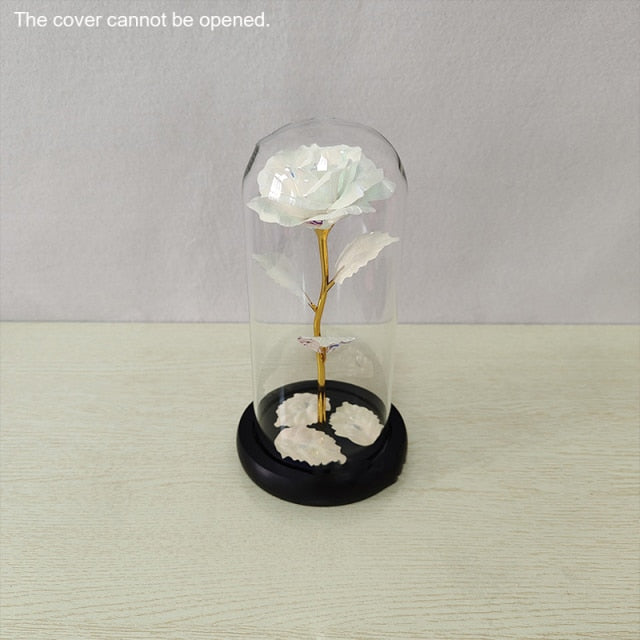 Eternal Red Rose In LED Glass Dome Gold Foil Flower Forever Rose New Year Valentine'S Day Wedding Gift For Girlfriend Lover