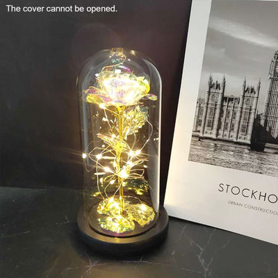 Eternal Red Rose In LED Glass Dome Gold Foil Flower Forever Rose New Year Valentine&#39;S Day Wedding Gift For Girlfriend Lover