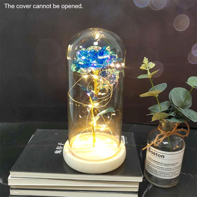 Eternal Red Rose In LED Glass Dome Gold Foil Flower Forever Rose New Year Valentine&#39;S Day Wedding Gift For Girlfriend Lover