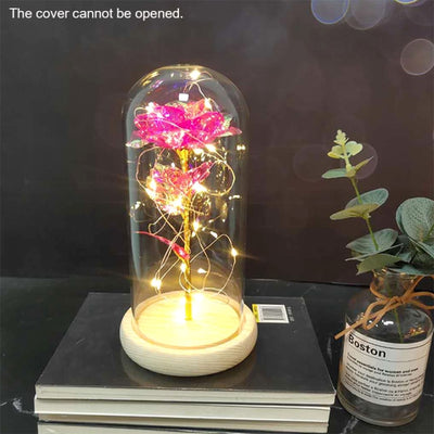 Eternal Red Rose In LED Glass Dome Gold Foil Flower Forever Rose New Year Valentine&#39;S Day Wedding Gift For Girlfriend Lover