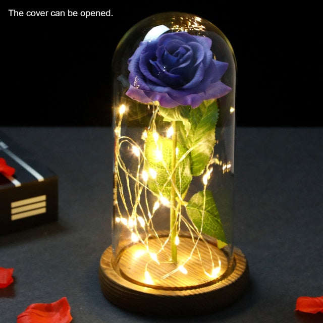 Eternal Red Rose In LED Glass Dome Gold Foil Flower Forever Rose New Year Valentine'S Day Wedding Gift For Girlfriend Lover
