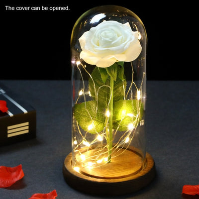 Eternal Red Rose In LED Glass Dome Gold Foil Flower Forever Rose New Year Valentine&#39;S Day Wedding Gift For Girlfriend Lover