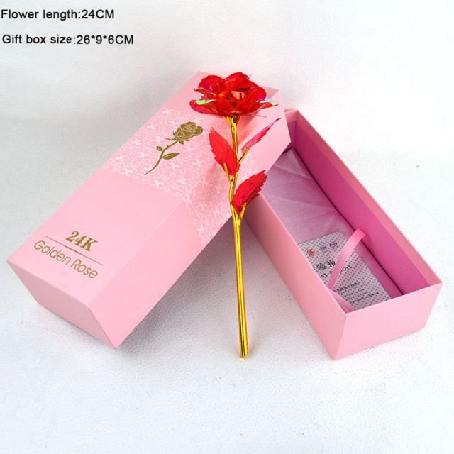 Eternal Red Rose In LED Glass Dome Gold Foil Flower Forever Rose New Year Valentine'S Day Wedding Gift For Girlfriend Lover