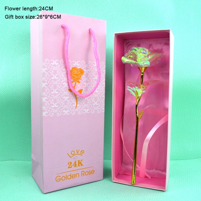 Eternal Red Rose In LED Glass Dome Gold Foil Flower Forever Rose New Year Valentine'S Day Wedding Gift For Girlfriend Lover