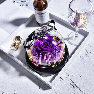 Eternal Red Rose In LED Glass Dome Gold Foil Flower Forever Rose New Year Valentine&#39;S Day Wedding Gift For Girlfriend Lover