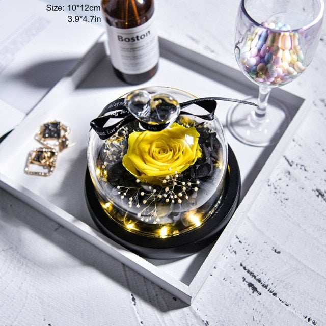 Eternal Red Rose In LED Glass Dome Gold Foil Flower Forever Rose New Year Valentine'S Day Wedding Gift For Girlfriend Lover