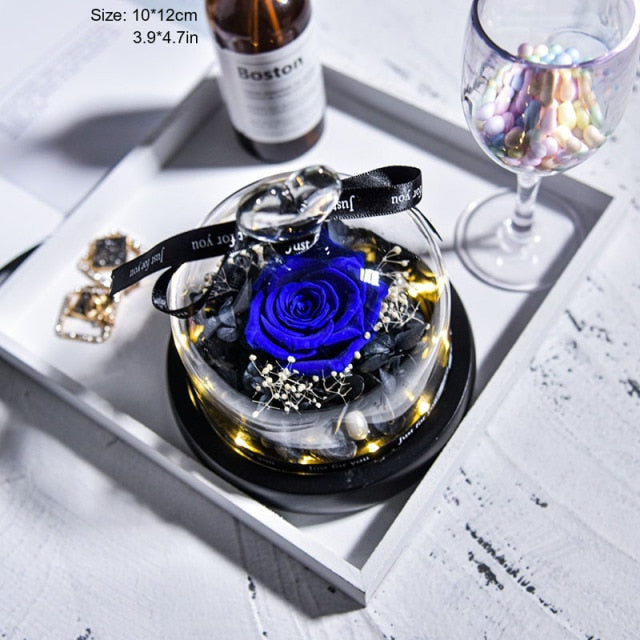 Eternal Red Rose In LED Glass Dome Gold Foil Flower Forever Rose New Year Valentine'S Day Wedding Gift For Girlfriend Lover