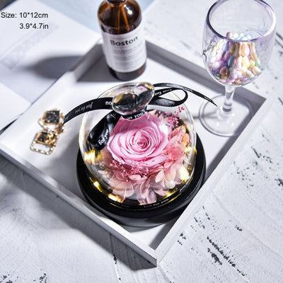 Eternal Red Rose In LED Glass Dome Gold Foil Flower Forever Rose New Year Valentine&#39;S Day Wedding Gift For Girlfriend Lover